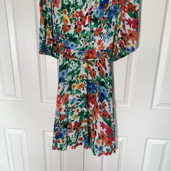 Calvin Klein 3/4 Sleeve V-Neck Colorful Floral Faux Wrap Dress Size 4 - Picture 9 of 16